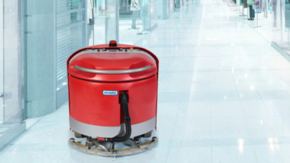 Roter Reinigungsroboter