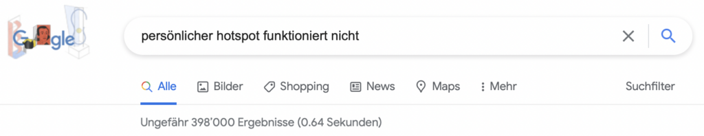 Screenshot of the Google search: "Personal hotspot not working"