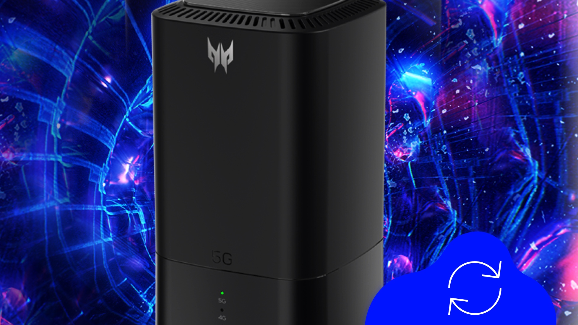 Acer Predator Router vor buntem Hintergrund