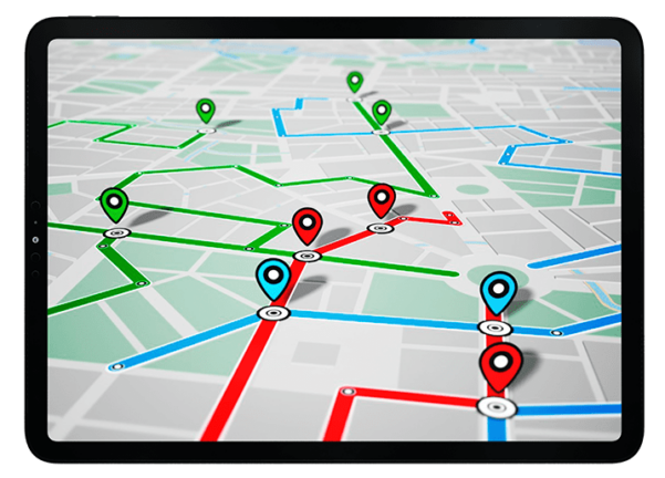 Tablet mit geöffneter Karten und Navigations App
