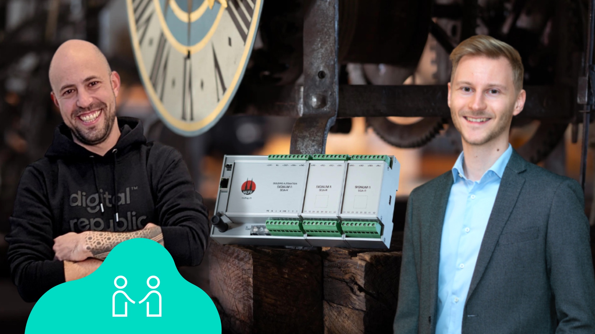 Raphi und Patrick von der Muff AG neben der IoT Lösung SIGNUM 2