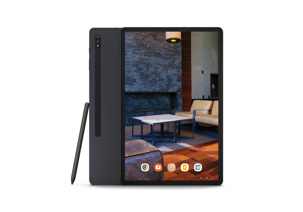 Samsung Tablet mit klassischem Homescreen und Pen
