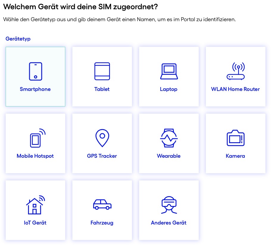 Kundenportal Geräteauswahl