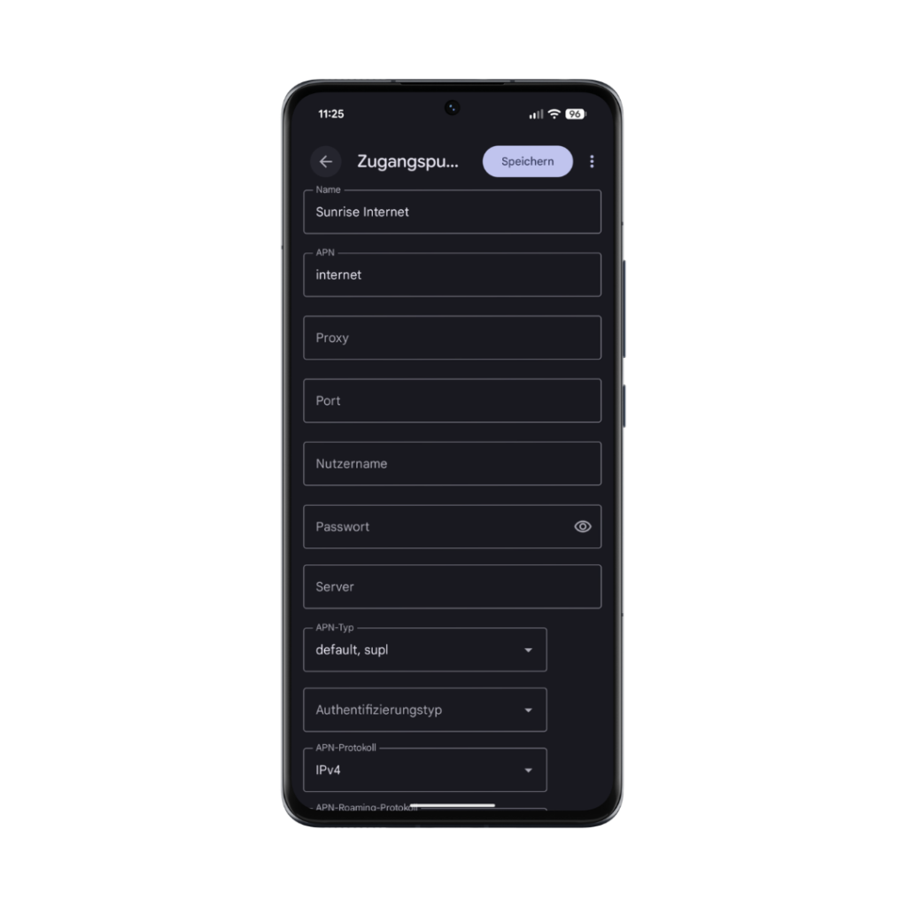 Android Smartphone mit geöffneten APN Einstellungen, konfiguriert für Digital Republic